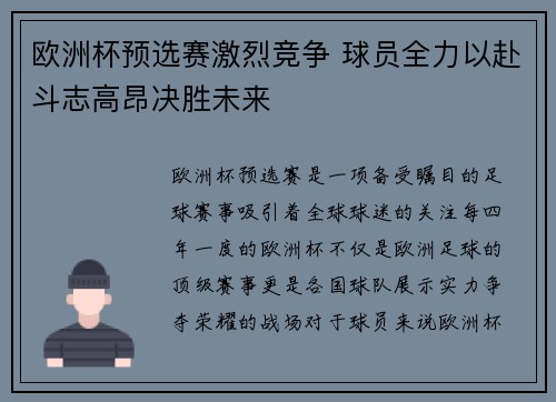 欧洲杯预选赛激烈竞争 球员全力以赴斗志高昂决胜未来